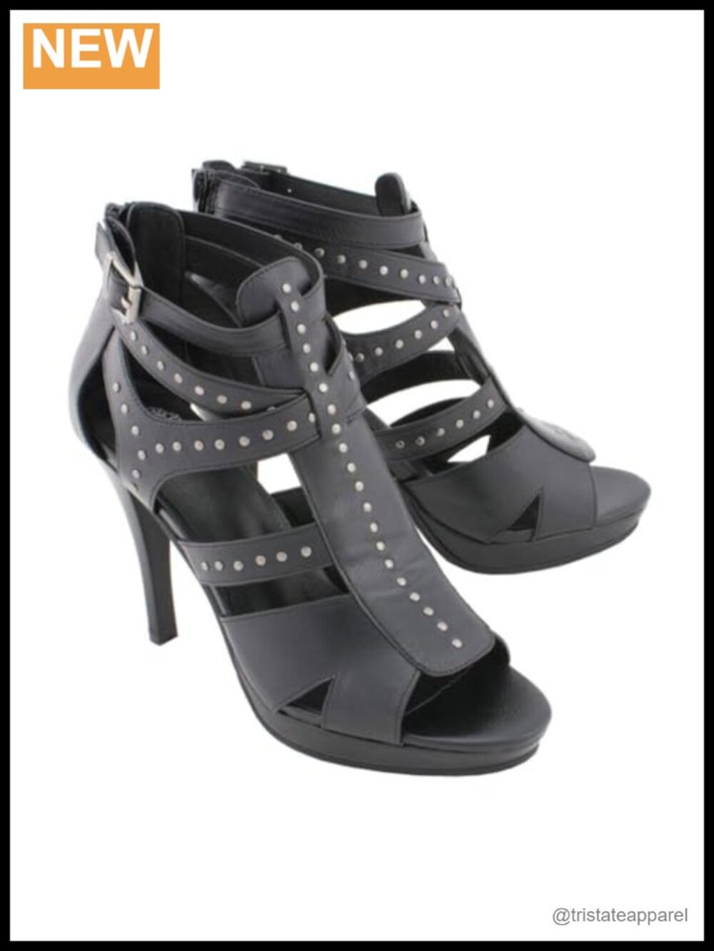 Studded Ankle Strap Gladiator Sandals with Stiletto Heel and Back Zipper